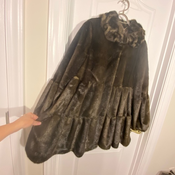 Jones NY Faux Fur Tiered A-Line Sculpted Collar Coat Dark Brown M - Picture 8 of 13